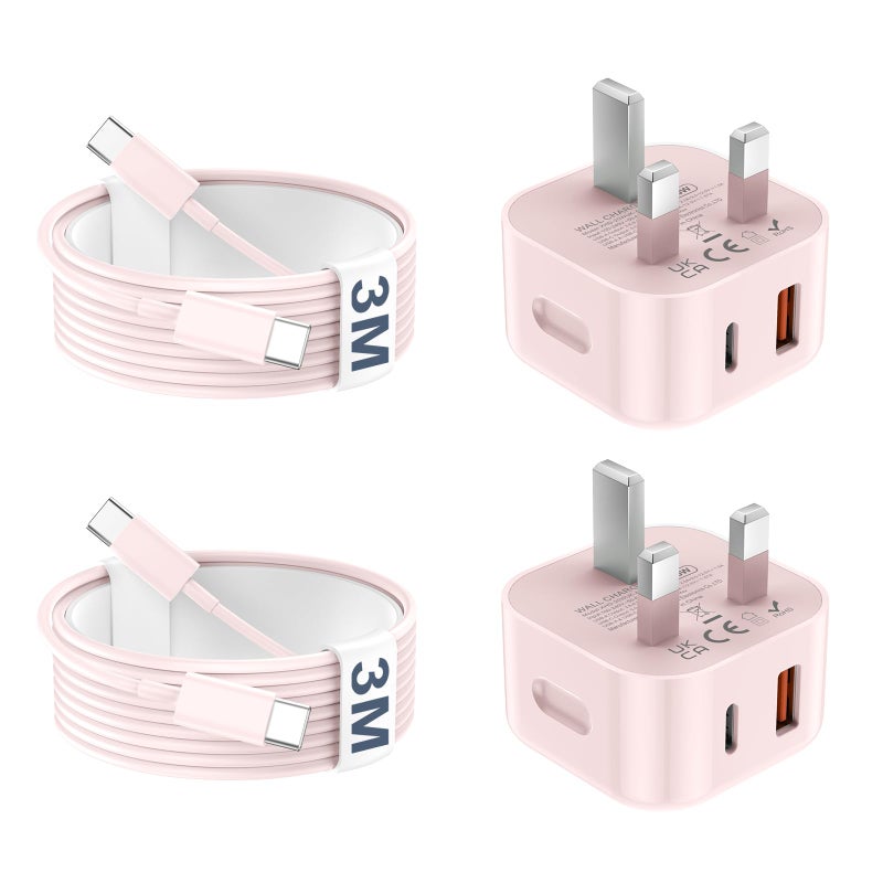 DiHines USB C Charger for iPhone 17 16 15 Charger 20W Fast Charger USB C Plug and Cable, 2 Pack Type C UK Wall Phone Power Adapter USBC Lead for iPhone 17/16/15/Pro/Max/Air/Plus/iPad/Samsung S25 Ultra/S24/S23 - Image 1