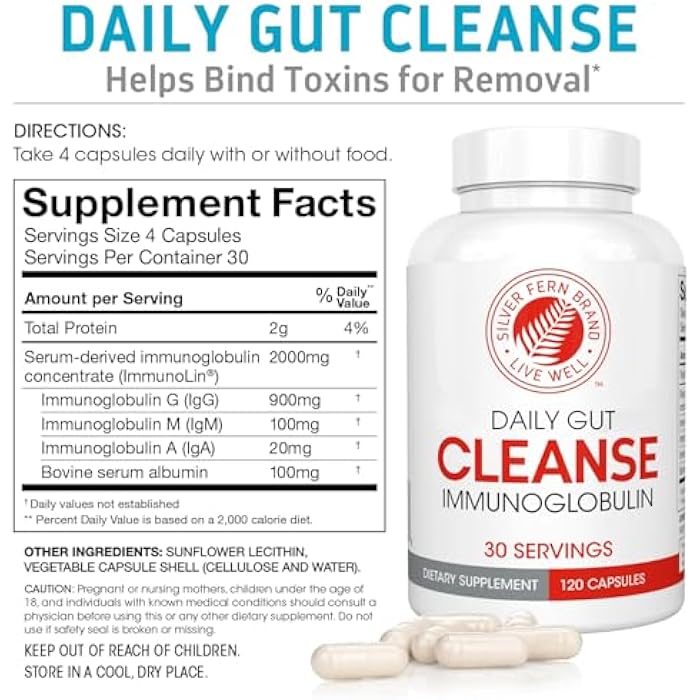 Silver Fern Cleanse - Daily Gut - 1 Bottle - 120 Capsules - 30 Day Supply - Immunoglobulin G, A & M -(IgG, IGA, IgM) - Postbiotic - Image 3
