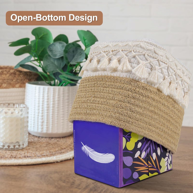 Kortimu Natural Boho Tissue Box Cover: Handwoven Square Holder with Tassel for Bathroom, Table & Kitchen â€“ Open-Bottom Design Decorative Cover for Home, Office & Farmhouse Decor - Image 3