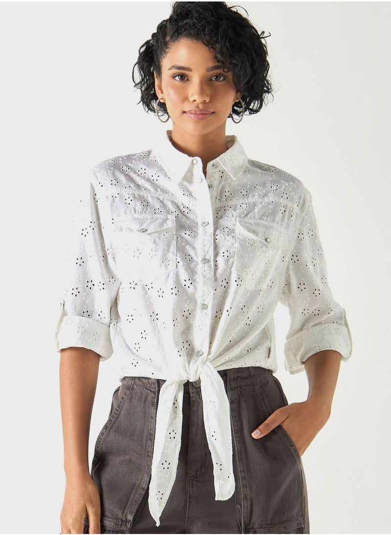 Lee Cooper - Open Work Tie Detail Shirt - Image 1