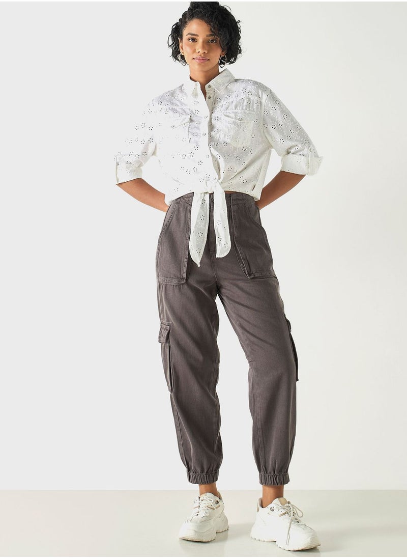 Lee Cooper - Open Work Tie Detail Shirt - Image 1