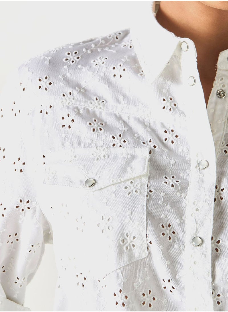 Lee Cooper - Open Work Tie Detail Shirt - Image 1