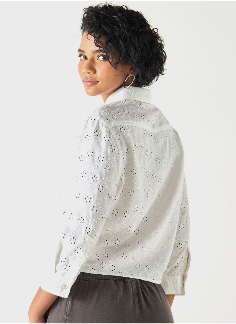 Lee Cooper - Open Work Tie Detail Shirt - Image 1