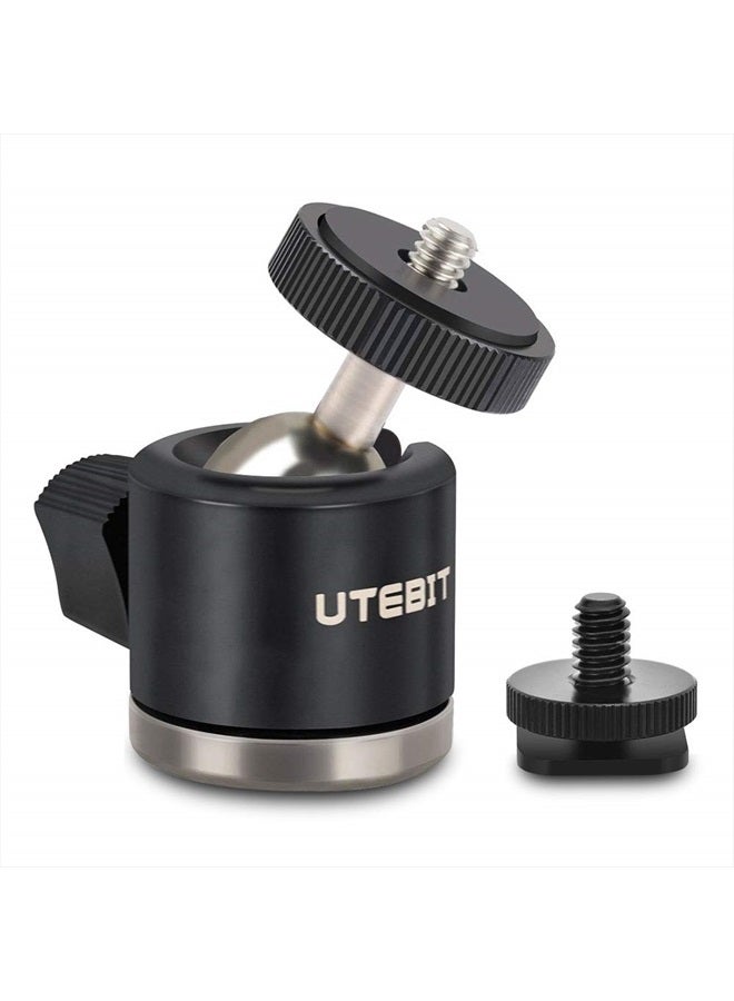 UTEBIT Mini Tripod Head Ball Head with 1/4 Hot Shoe Adapter 360° Rotatable Ball Head Hot Shoe Ball Head Aluminium with Camera Hot Shoe Ball Joint Holder Compatible with Nikon, HTC Vive VR - Image 1