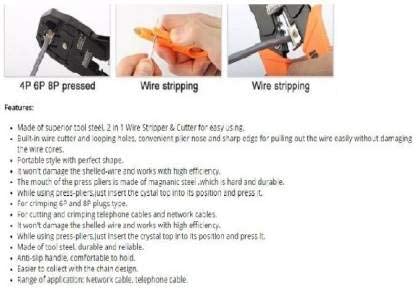 Hetkrishi Modular Crimping Tool LAN Cable Wire Cutter Stripper Plier for Cat5 Cat5e RJ45 RJ1 Telephone Electric Wire Ethernet Network LAN ADSL - Image 4