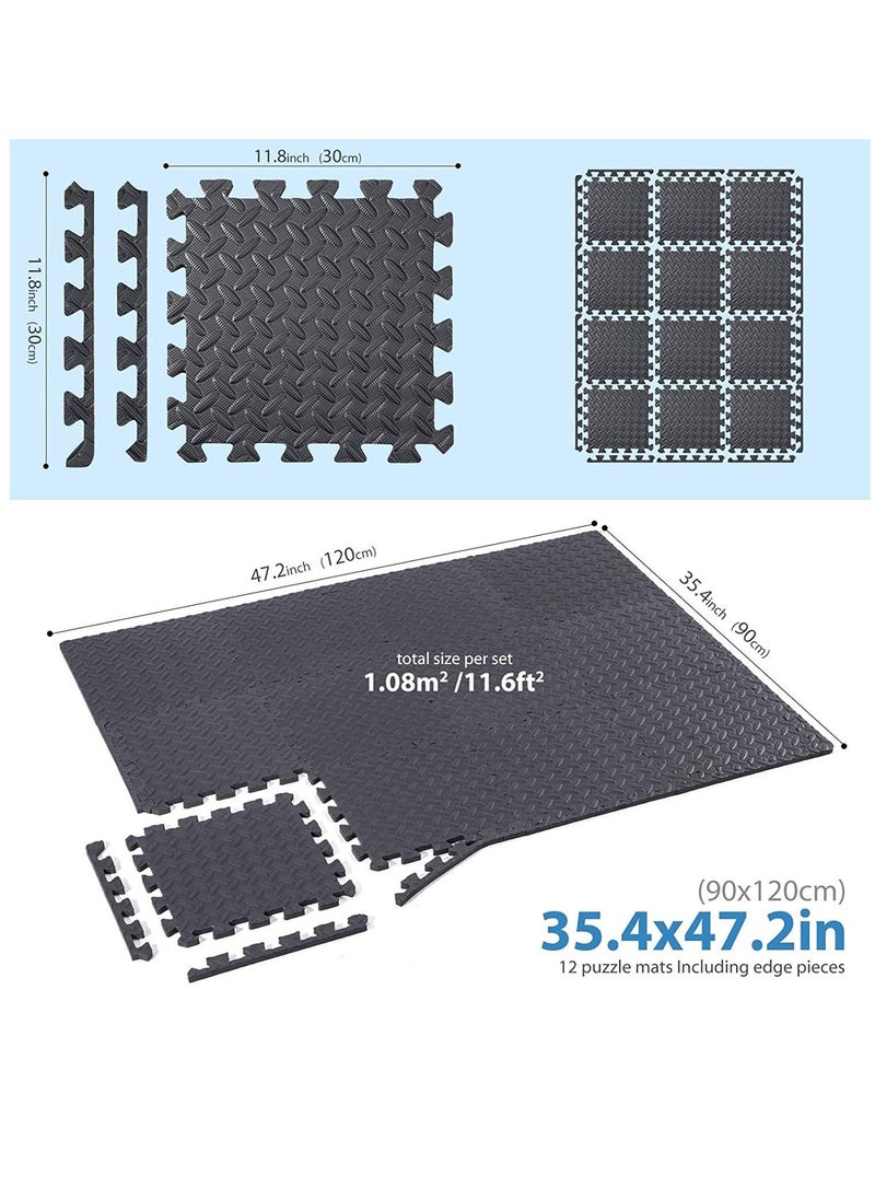 12pcs Arabest Foam Flooring Tiles Eva Foam Mats Interlocking Foam Tiles 1.2cm Thickness Baby Play Mat Foam Exercise Mat for Home Workout 30x30cm