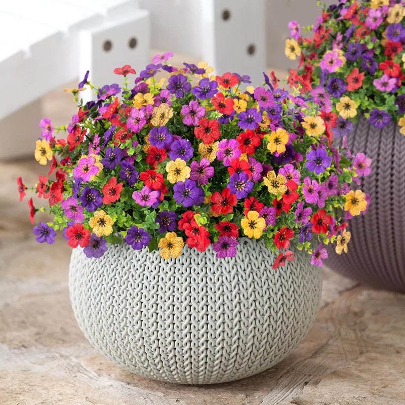 Ammyoo Artificial Flowers for Outdoors Potted Spring Decor, 12 Bundles Fake Summer Daisy with Realistic Eucalyptus Leaves, Faux Plants for Greenery Boxwood Porch Patio Garden Pot Lawn - Image 5