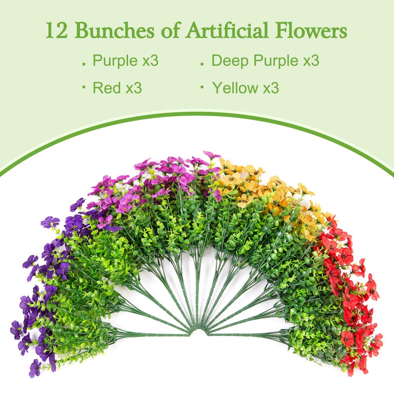 Ammyoo Artificial Flowers for Outdoors Potted Spring Decor, 12 Bundles Fake Summer Daisy with Realistic Eucalyptus Leaves, Faux Plants for Greenery Boxwood Porch Patio Garden Pot Lawn - Image 3