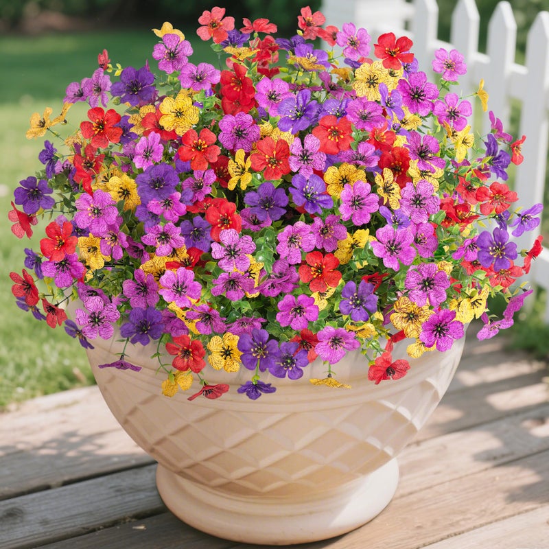 Ammyoo Artificial Flowers for Outdoors Potted Spring Decor, 12 Bundles Fake Summer Daisy with Realistic Eucalyptus Leaves, Faux Plants for Greenery Boxwood Porch Patio Garden Pot Lawn - Image 1