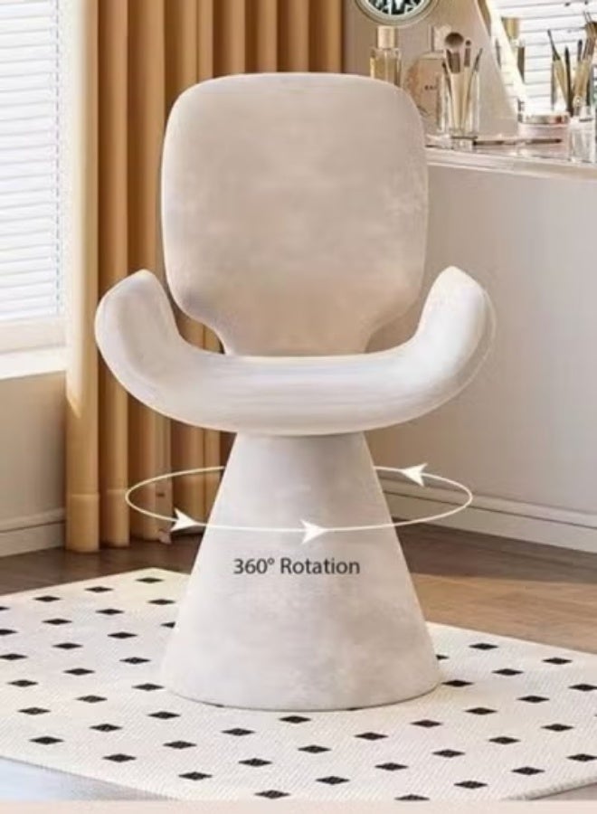 C&C Home Modern Avant-Garde Sculptural Vanity Chair Set - Matte Off-White Geometric Pedestal Armchair and Plush Bouclé Bow-Tie Accent Stool - Image 2