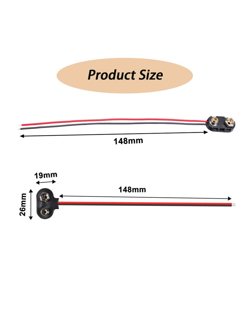 SUNSAR 20PCS 9V Battery Connector T-Type and I-Type 9 Volt Battery Clip 9 Volt Long Cable Connection Soft Shell, Black  - Image 2