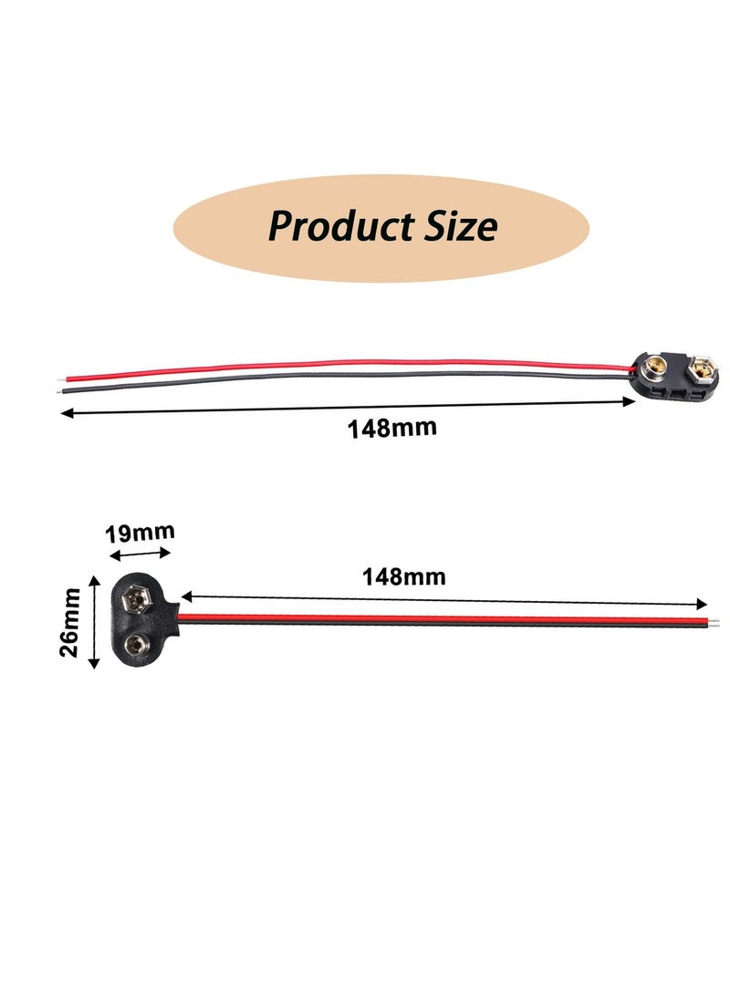 سونسر 20 قطعة موصل بطارية 9 فولت موصل بطارية 9 فولت من النوع T والنوع I-مشبك بطارية 9 فولت 9 فولت توصيل كابل طويل ناعم الغلاف، أسود - Image 2