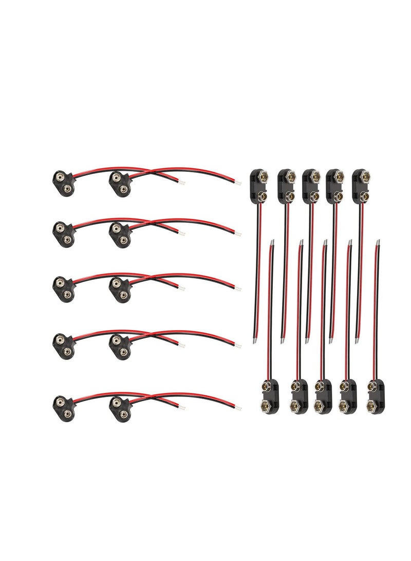 سونسر 20 قطعة موصل بطارية 9 فولت موصل بطارية 9 فولت من النوع T والنوع I-مشبك بطارية 9 فولت 9 فولت توصيل كابل طويل ناعم الغلاف، أسود - Image 1