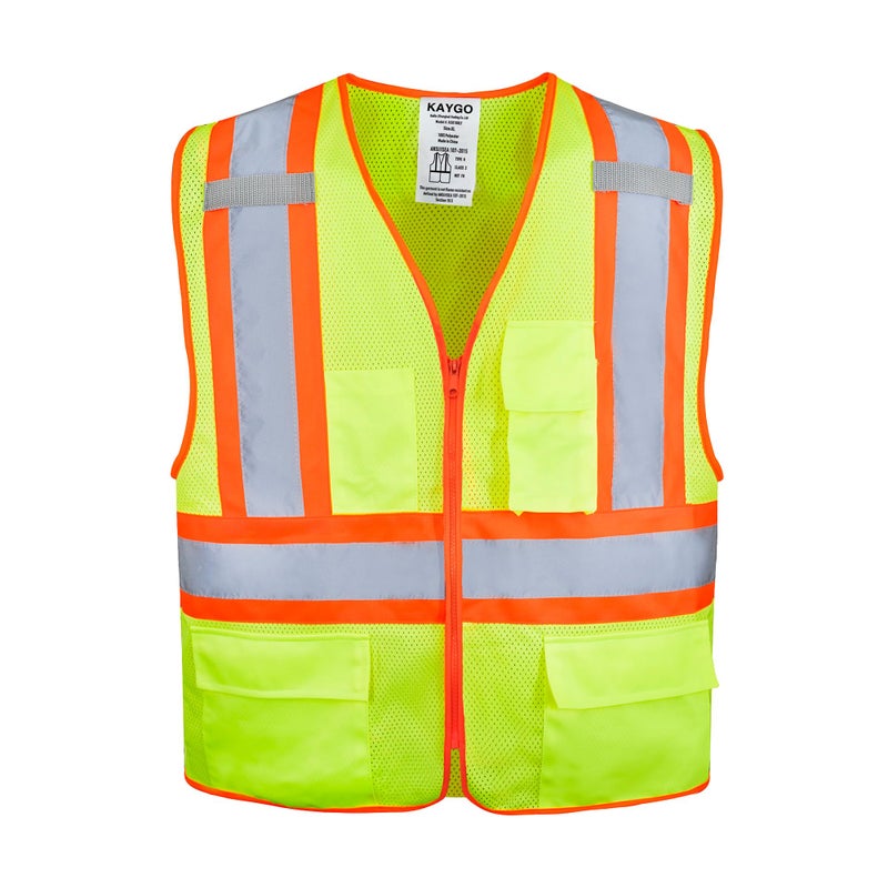 KAYGO Safety Vest with Pockets High Visibility Reflective Vest ANSI Class 2 Construction Vest Type R Not FR KG0100 M Yellow 1 Pcs
