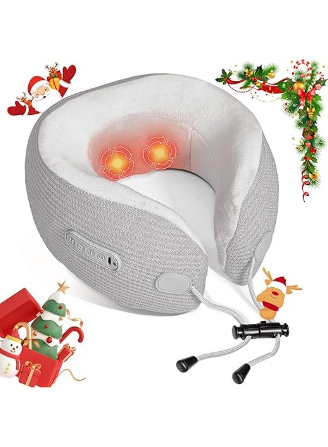 Portable Electric Neck & Shoulder Massager – Heated Shiatsu Kneading Massage Pillow, Rechargeable Cushion for Pain Relief at Home, Office & Travel (Grey) - Image 1