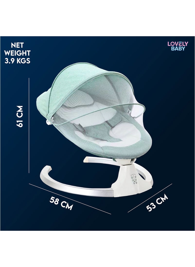 Lovely Baby Lovely Baby Kids Rocker LB 88605 مع وظيفة التأرجح - ألعاب معلقة - موسيقى - مظلة - وجهاز تحكم عن بعد - مقعد أرجوحة آمن لحديثي الولادة - كرسي هزاز للرضع الصغار من عمر 6 إلى 18 شهرًا - أخضر  - Image 3