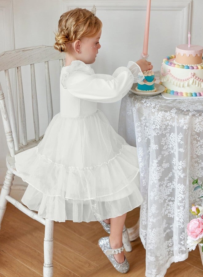 Arshiner فستان توتو أبيض خريفي من أرشينر لفتاة صغيرة لحفلات المسابقات فستان تول بأكمام طويلة لعمر 4-5 سنوات - Image 5