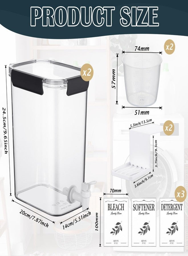 Soaoo 2 Pcs Laundry Detergent Dispenser 87 oz Liquid Soap Dispenser with Faucet for Laundry Room 2 Liquid Detergent Holder with Labels and 2 Measuring Cup Fabric Softener Container - Image 2