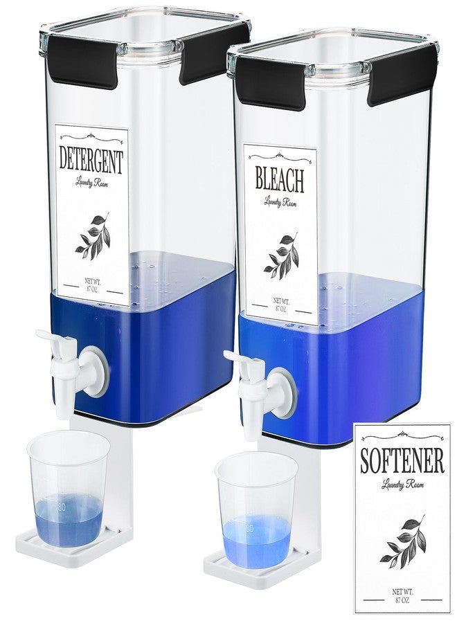 Soaoo 2 Pcs Laundry Detergent Dispenser 87 oz Liquid Soap Dispenser with Faucet for Laundry Room 2 Liquid Detergent Holder with Labels and 2 Measuring Cup Fabric Softener Container - Image 1