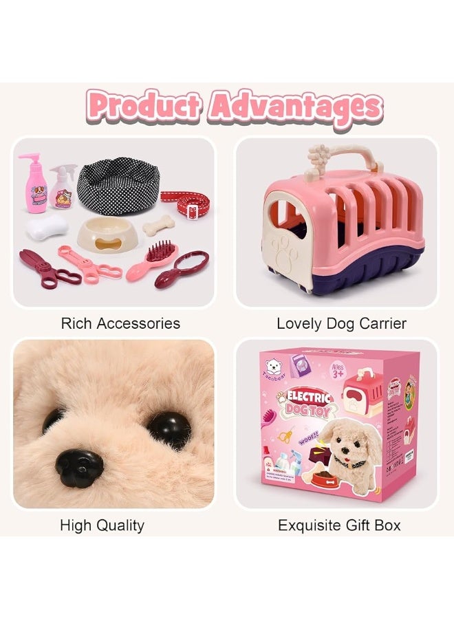 Gc G.C 13Pcs Dog Toys for Kids Girls, Walking Barking Electronic Interactive Stuffed Dog Plush with Carrier & Accessories Toys Pretend Play Puppy Pet Care Playset, Gifts for Little Girls 3 4 5 6 Year Old - Image 1
