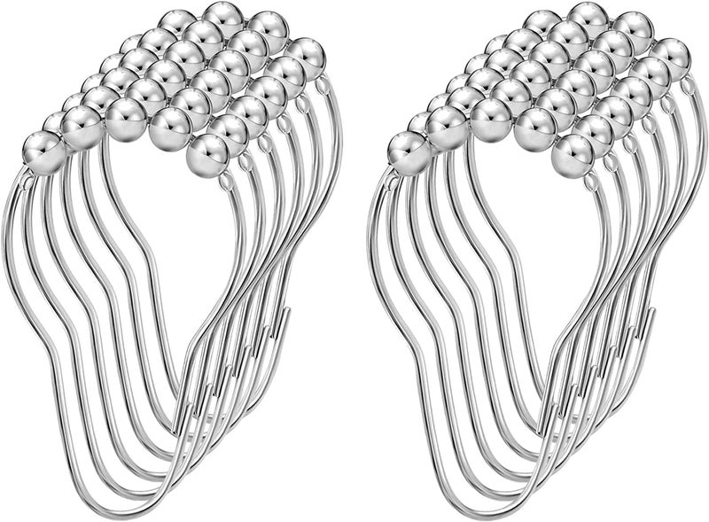 BHAGVAT BHAGVAT Bathroom Curtain Hooks - Stainless Steel Hook for Curtains - Rust-Resistant Metal Double Hooks Curtain Rings - Rolling Shower Curtain Hooks for Bathroom Shower Curtain Rods(Set of 12)  - Image 2