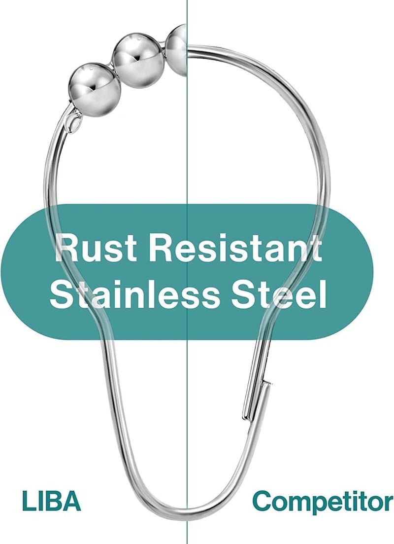 BHAGVAT BHAGVAT Bathroom Curtain Hooks - Stainless Steel Hook for Curtains - Rust-Resistant Metal Double Hooks Curtain Rings - Rolling Shower Curtain Hooks for Bathroom Shower Curtain Rods(Set of 12)  - Image 3