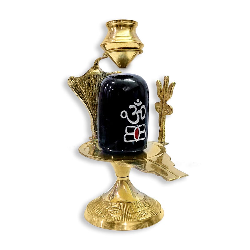 Craftsman SATVIK 45 INCH Brass Lord Shiva Linga Lingam Shivling Statue Shesnag Trishul with Brass Matki for Hindu Festive Pooja Puja Sculpture Items Shivling Showpiece 45 INCH