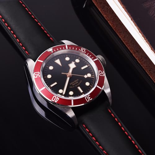 Ritche Quick Release Leather Watch Band 18mm 19mm 20mm 21mm 22mm 23mm 24mm Leather Watch Strap, Black & Red & Black, 22 mm, Classic - Image 2