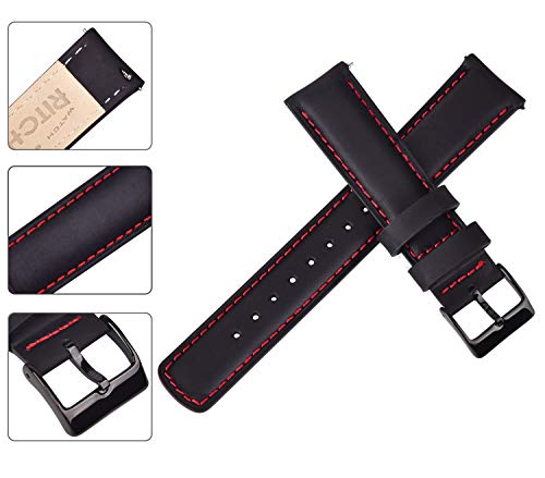 Ritche Quick Release Leather Watch Band 18mm 19mm 20mm 21mm 22mm 23mm 24mm Leather Watch Strap, Black & Red & Black, 22 mm, Classic - Image 4