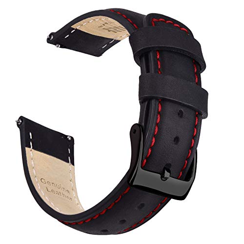 Ritche Quick Release Leather Watch Band 18mm 19mm 20mm 21mm 22mm 23mm 24mm Leather Watch Strap, Black & Red & Black, 22 mm, Classic - Image 1