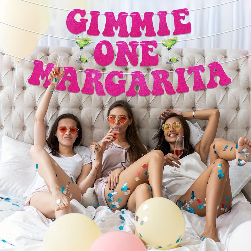 3Pcs Margarita Banners Rose Red Themed Decorations For Bachelorette Parties Mexican Fiesta Birthday Celebrates Ages 21 25 And 30 Pink Glitter - Image 4