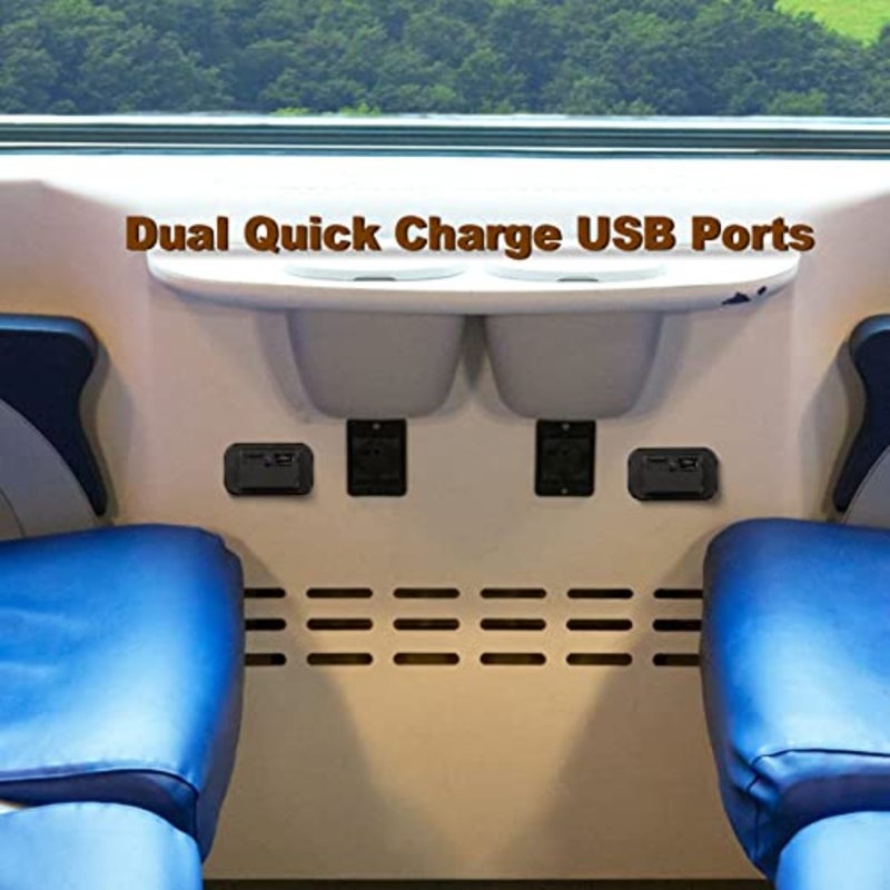 لوحة منفذ USB مثبتة على لوحة قيادة السيارة، هيكل من سبائك الألومنيوم، لمسة نهائية سوداء، منافذ مزدوجة 12 فولت/24 فولت مع شحن سريع 3.1 أمبير - Image 3