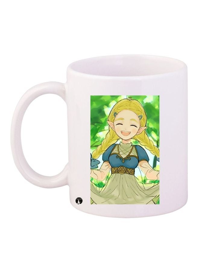 Cartoon Girl Printed Coffee Mug White/Green/Yellow 11ounce
