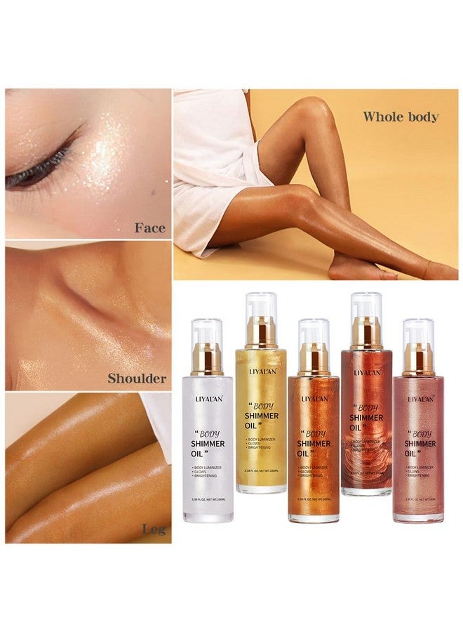 LIYALAN Shimmer Body Oil Rose Gold 5 Color Bronze Face Brighten Glow Pearl Highlighter Illuminator Body Makeup Shine Glitter Gold Liquid Taning(3.38 Fl Oz05) - Image 2