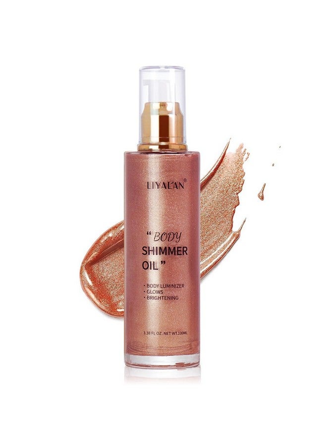 LIYALAN Shimmer Body Oil Rose Gold 5 Color Bronze Face Brighten Glow Pearl Highlighter Illuminator Body Makeup Shine Glitter Gold Liquid Taning(3.38 Fl Oz05) - Image 1