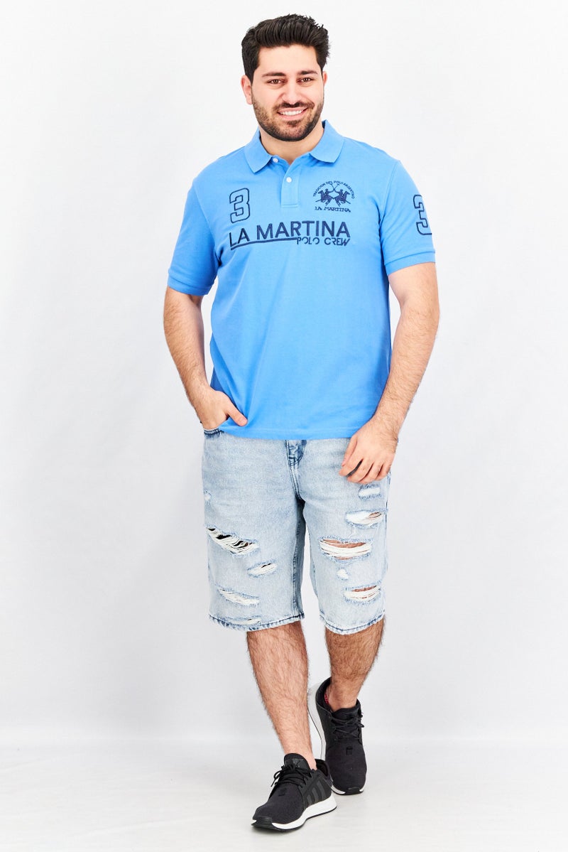 La Martina Men Regular Fit Embroidered Logo Short Sleeves Pique Polo Shirt, Azure Blue - Image 3