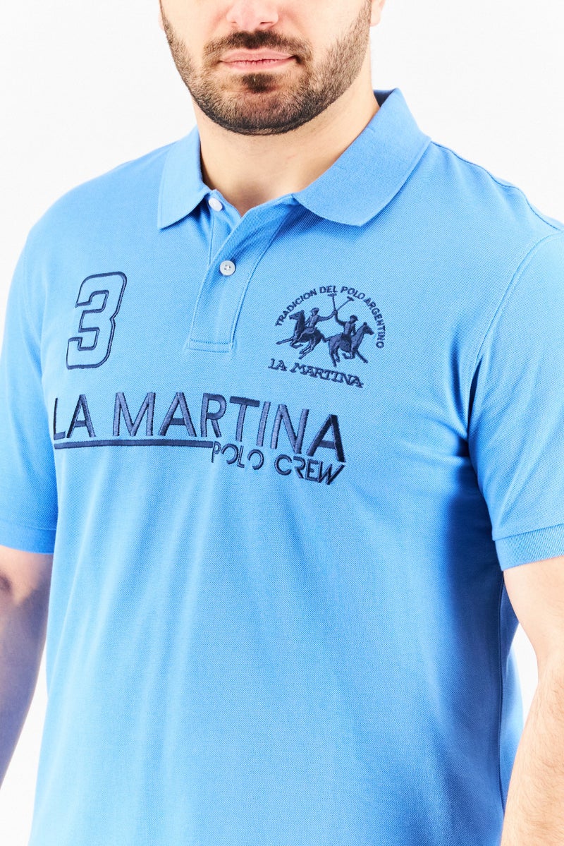 La Martina Men Regular Fit Embroidered Logo Short Sleeves Pique Polo Shirt, Azure Blue - Image 4