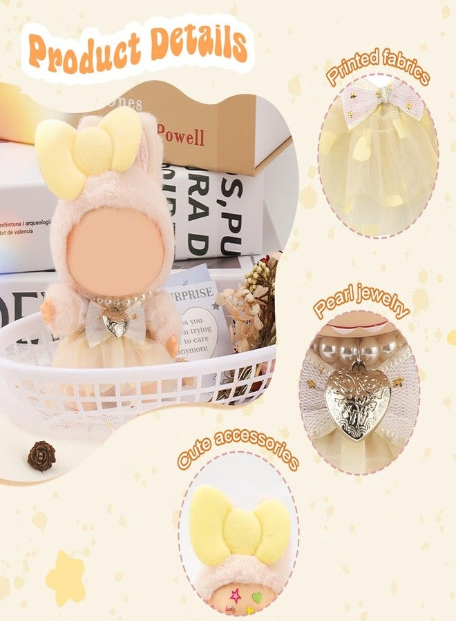 WALLFID New Doll Clothes for Labubu, 3-Piece Outfit Set for 17cm Dolls, with Sweetheart Sling Dress,with Pearl Necklace and Large Bow Fashion Accessory,Wardrobe(No Doll) (Lemon Yellow) - Image 3