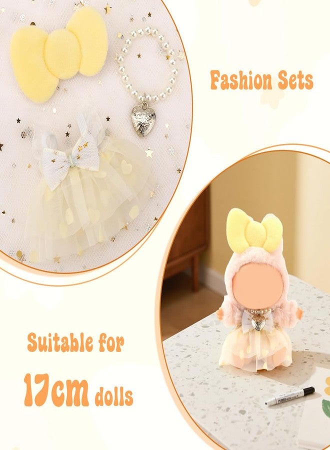 WALLFID New Doll Clothes for Labubu, 3-Piece Outfit Set for 17cm Dolls, with Sweetheart Sling Dress,with Pearl Necklace and Large Bow Fashion Accessory,Wardrobe(No Doll) (Lemon Yellow) - Image 4