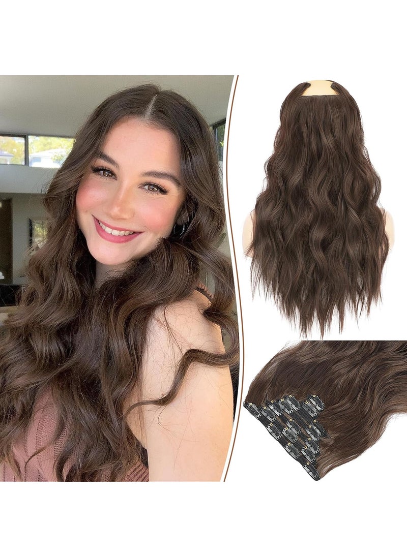KooKaStyle KooKaStyle Clip in Hair Extensions for WomenChocolate Brown with Dark Brown 7PCS 16 Inch Hair Extensions Clip Ins Soft and Natural Hair Pieces for Women Thick Long Wavy Hair Extensions 