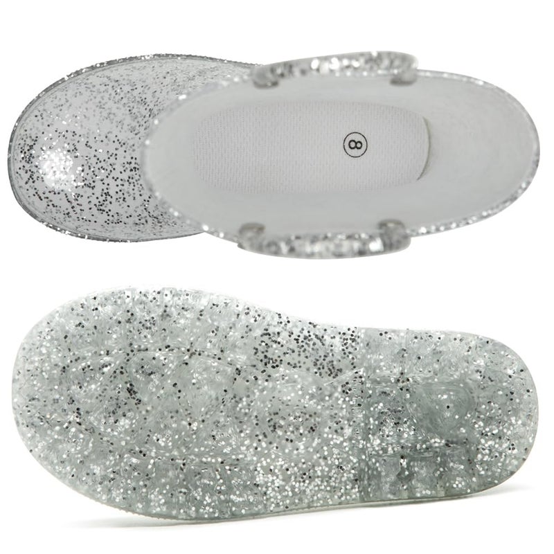 HugRain Toddler Girls Rain Boots Little Kids Baby child Glitter Cute Waterproof Rubber Shoes Outdoor Mud Lightweight Adorable with Easy-On Handles Non Slip Sole Silver Size 8 - Image 5