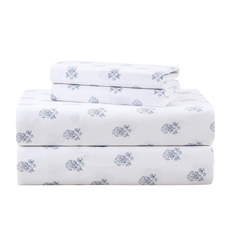 Comfort Spaces 100 Cotton Sheets Queen Breathable Naturally Cool Cotton Sheets Soft Cotton Bed Sheets with 14 Elastic Pocket Fits up to 16 Mattress All Seasons Sheet Set Floral Blue 4 Piece - Image 2