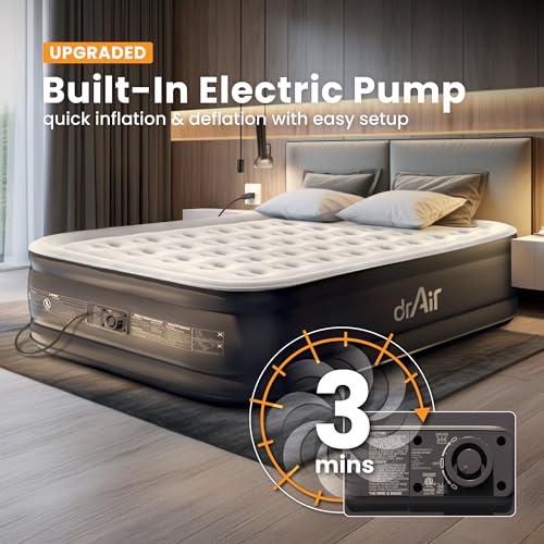 Dr. air Queen Air Mattress with Built-in Pump, 18" Raised Blow Up Mattress, 800 lbs Max Honeycomb Air Bed, 48Hr Leak-Proof Test, 3min Inflatable Mattress for Home, Guests, Camping, Colchones inflables - Image 2