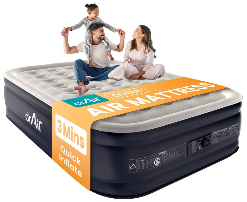 Dr. air Queen Air Mattress with Built-in Pump, 18" Raised Blow Up Mattress, 800 lbs Max Honeycomb Air Bed, 48Hr Leak-Proof Test, 3min Inflatable Mattress for Home, Guests, Camping, Colchones inflables - Image 1