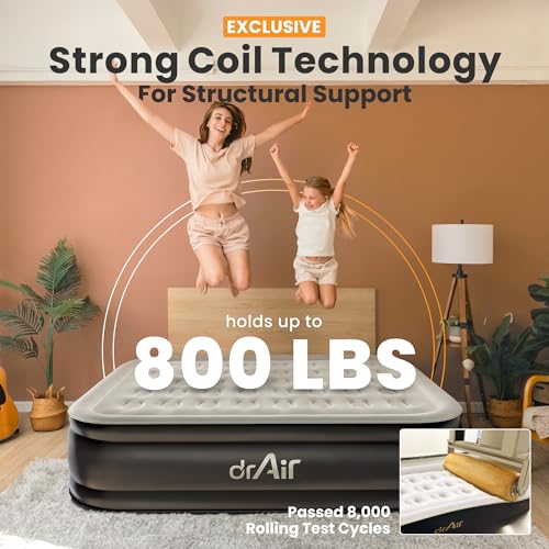 Dr. air Queen Air Mattress with Built-in Pump, 18" Raised Blow Up Mattress, 800 lbs Max Honeycomb Air Bed, 48Hr Leak-Proof Test, 3min Inflatable Mattress for Home, Guests, Camping, Colchones inflables - Image 4