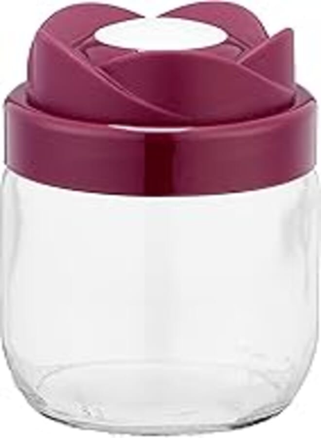 Rose color plastic lid round glass jar (425ml) - wine * white