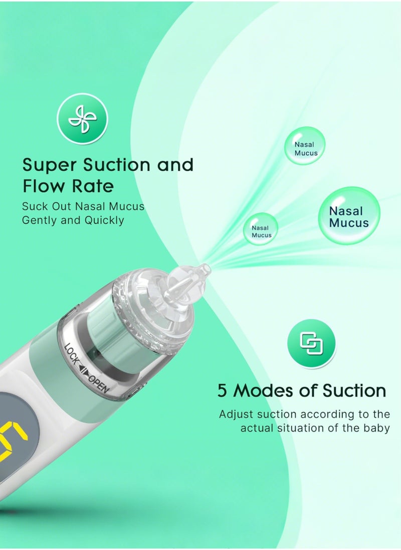 Beauenty Electric Nasal Aspirator for Baby, Nose Aspirator for Toddlers, Waterproof Baby Nose Sucker, Nose Cleaner with 3 Silicone Tips, Adjustable Suction Level, Music and Light Soothing Function,Green  - Image 2