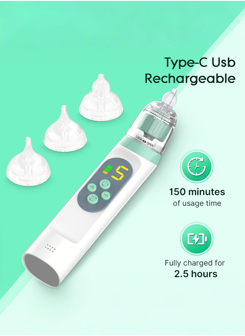 Beauenty Electric Nasal Aspirator for Baby, Nose Aspirator for Toddlers, Waterproof Baby Nose Sucker, Nose Cleaner with 3 Silicone Tips, Adjustable Suction Level, Music and Light Soothing Function,Green  - Image 4