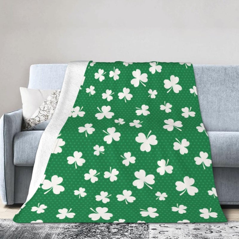 Shamrock Pattern St Patrick's Day Flannel 80"X60" Blanket - Soft and Light All Season Comfort Blanket - Travel, Home Décor - Image 1