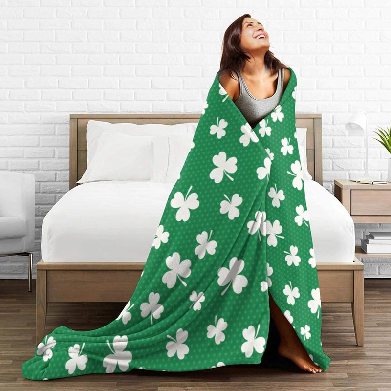 Shamrock Pattern St Patrick's Day Flannel 80"X60" Blanket - Soft and Light All Season Comfort Blanket - Travel, Home Décor - Image 5